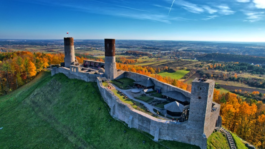 Aerial view of the Royal Castle in Chęciny