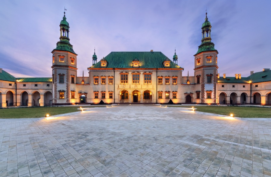 Palace of the Kraków Bishops in Kielce at dusk